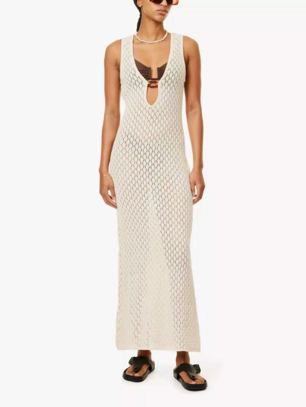 Zara Knitted Sleeveless Cutout White Beach Dress
